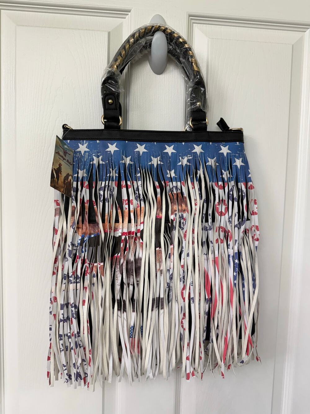 Heritage West Western Handbag NEW American Flag Fringe Crossbody Bag $79 USA